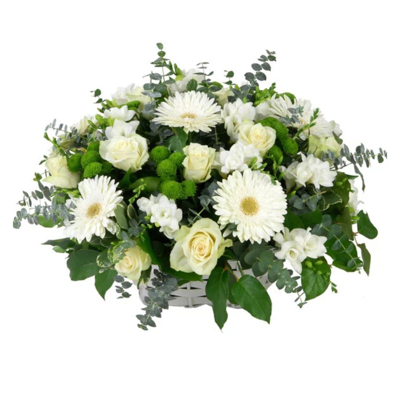 Pureté - Panier de deuil aux tons blanc - Macky Fleurs - Lausanne