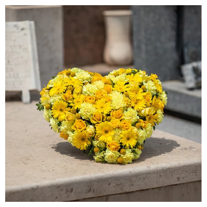 Eclat de cœur - Cœur de deuil aux fleurs jaune - Macky Fleurs - Lausanne